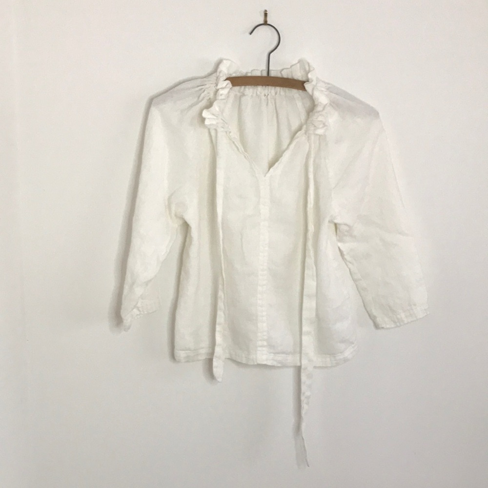 100% Linen Handmade Ruffle Blouse